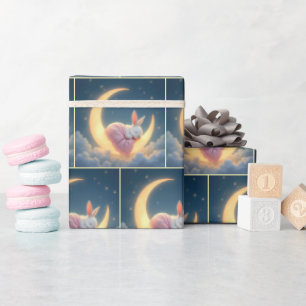 Papier Cadeau Bébé Lapin Dormir Sur La Lune Crescent