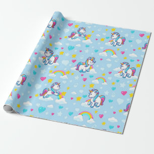 Papier Cadeau Bébé licornes et arcs-en-ciel
