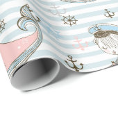 Papier Cadeau Bébé Marin Bleu (Coin rond)