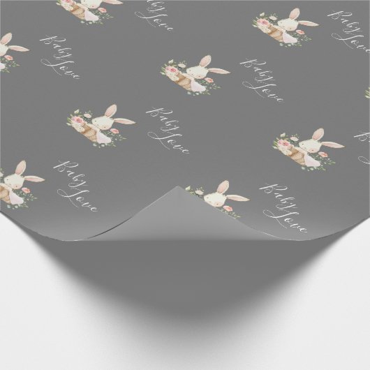Papier Cadeau Bébé mignon Amour Script Lapin Gris Douche lapin (Coin)