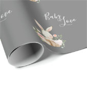 Papier Cadeau Bébé mignon Amour Script Lapin Gris Douche lapin (Coin rond)