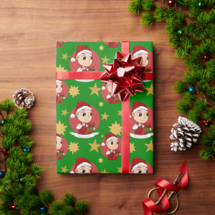 Papier Cadeau Bébé mignon avec un dessin du casquette de Noël