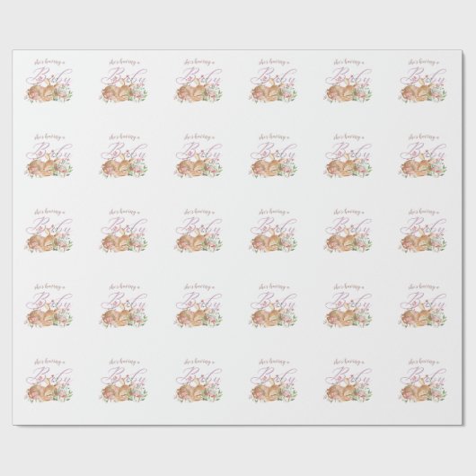 Papier Cadeau Bébé mignon cerf dormant dans les fleurs (Plat)