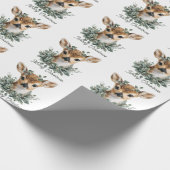 Papier Cadeau Bébé mignon Cerf Joyeux Noël - Aquarelle Fawn (Coin)