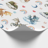Papier Cadeau Bébé mignon Dragon Aquarelle Nuages Nuit (Coin)
