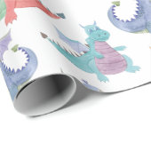 Papier Cadeau Bébé mignon Dragons Joyeux Danser Drôle Enfants Ca (Coin rond)