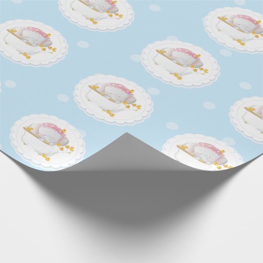 Papier Cadeau Bébé mignon Eléphant Anniversaire (Coin)