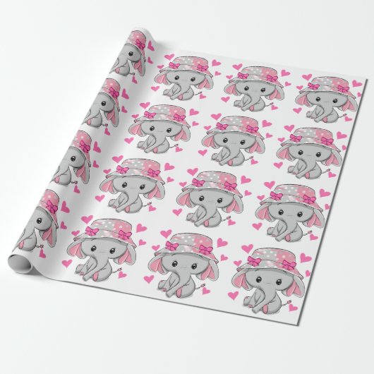 Papier Cadeau Bébé mignon Eléphant fille (Déroulé)