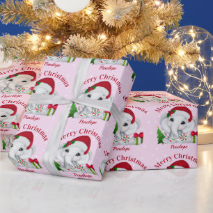 Papier Cadeau Bébé mignon éléphant Joyeux Noël rose