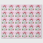 Papier Cadeau Bébé mignon éléphant Joyeux Noël rose (Plat)