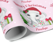 Papier Cadeau Bébé mignon éléphant Joyeux Noël rose (Coin rond)