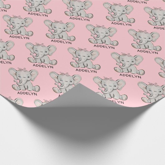 Papier Cadeau Bébé mignon éléphant rose petit nom de fille Wrapp (Coin)