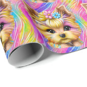 Papier Cadeau Bébé mignon et adorable Yorkie (Coin rond)