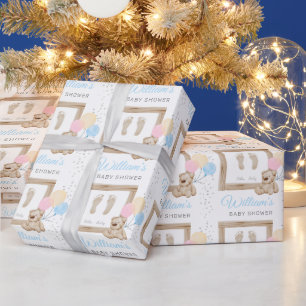 Papier Cadeau Bébé mignon Fête de naissance Pieds de bébé Bleu N