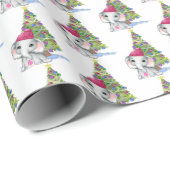 Papier Cadeau Bébé mignon fille éléphant arbre de Noël (Coin rond)