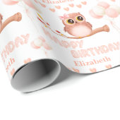 Papier Cadeau Bébé mignon fille en ballons Joyeux anniversaire (Coin rond)