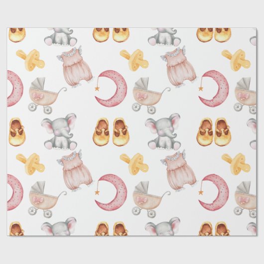 Papier Cadeau Bébé mignon fille Pastel Blush Boho Stroller Pacif (Plat)