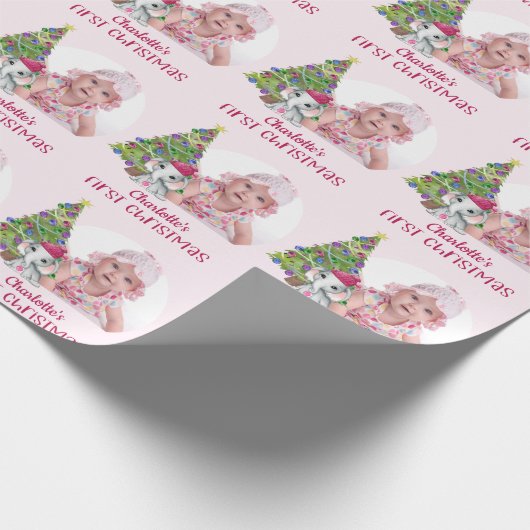 Papier Cadeau Bébé mignon fille photo Eléphant premier Noël rose (Coin)