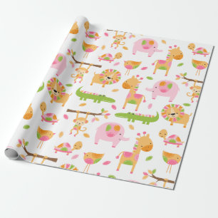 Papier Cadeau Bébé mignon fille rose Jungle papier d'enveloppeme