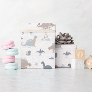 Papier Cadeau Bébé mignon garçon Dinosaur Dino Motif douche bleu