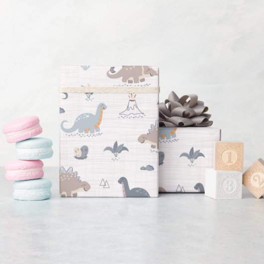 Papier Cadeau Bébé mignon garçon Dinosaur Dino Motif douche bleu (Baby Shower)