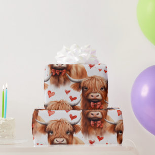Papier Cadeau Bébé mignon Highland Cow Valentine Motif de coeur