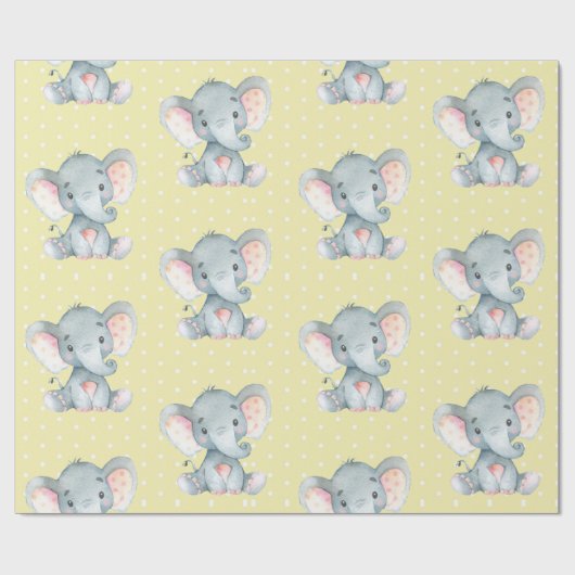 Papier Cadeau Bébé mignon jaune et gris (Plat)