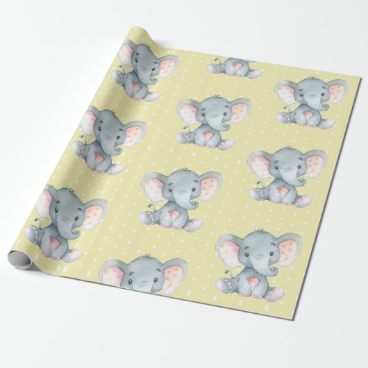 Papier Cadeau Bébé mignon jaune et gris (Déroulé)
