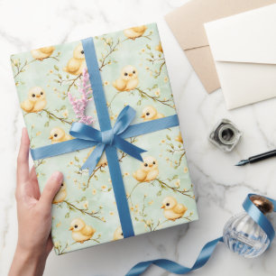 Papier Cadeau Bébé mignon Monnaie Vert Printemps Floral Motif