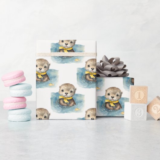 Papier Cadeau Bébé mignon Otter Sexe Neutre (Baby Shower)