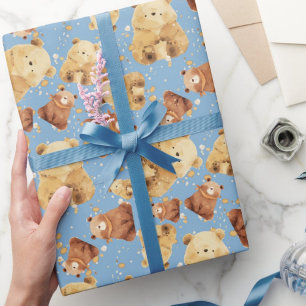 Papier Cadeau Bébé mignon Ours bleu