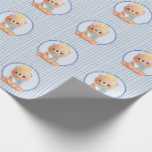 Papier Cadeau Bébé mignon Ours bleu En vichy (Coin)