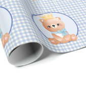 Papier Cadeau Bébé mignon Ours bleu En vichy (Coin rond)