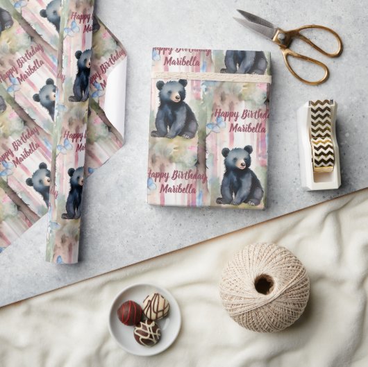 Papier Cadeau Bébé mignon ours fille Anniversaire personnalisé (Artisanat)
