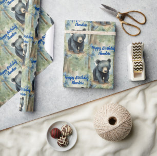 Papier Cadeau Bébé mignon ours Garçon Personnalisé Anniversaire