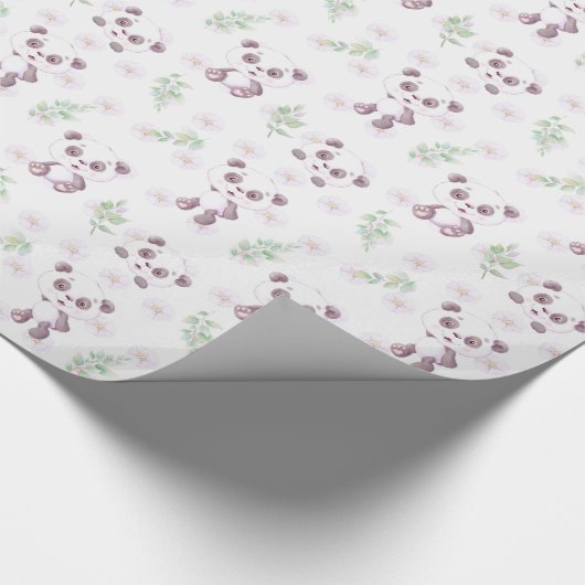 Papier Cadeau Bébé mignon Panda Fleurs Baby shower Ballons (Coin)