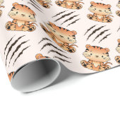 Papier Cadeau Bébé mignon Tiger Craw Scratching Anniversaire de  (Coin rond)