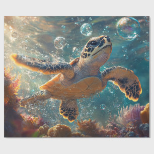 Papier Cadeau Bébé mignon tortue de mer avec bulles Découpage