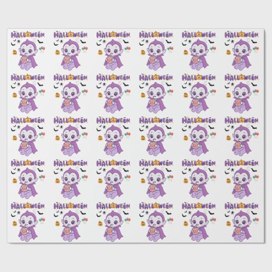 Papier Cadeau Bébé mignon Vampire Halloween Kawaii Design (Plat)