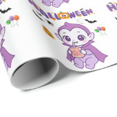 Papier Cadeau Bébé mignon Vampire Halloween Kawaii Design (Coin rond)