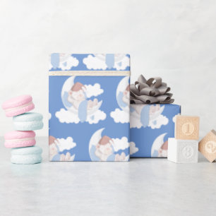 Papier Cadeau Bébé Ours Dormir Sur Une Lune