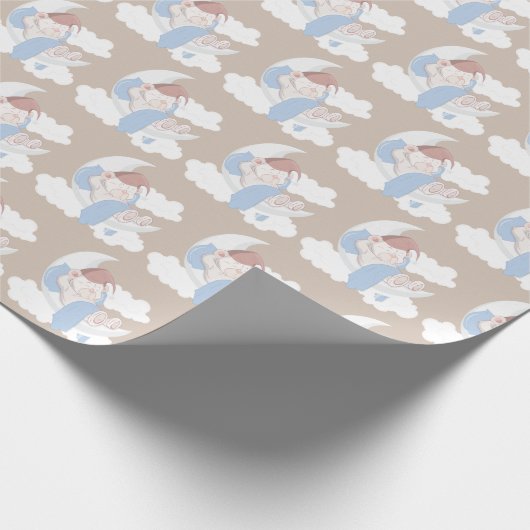 Papier Cadeau Bébé Ours Dormir Sur Une Lune (Coin)