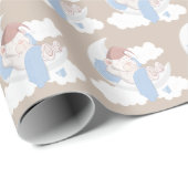 Papier Cadeau Bébé Ours Dormir Sur Une Lune (Coin rond)