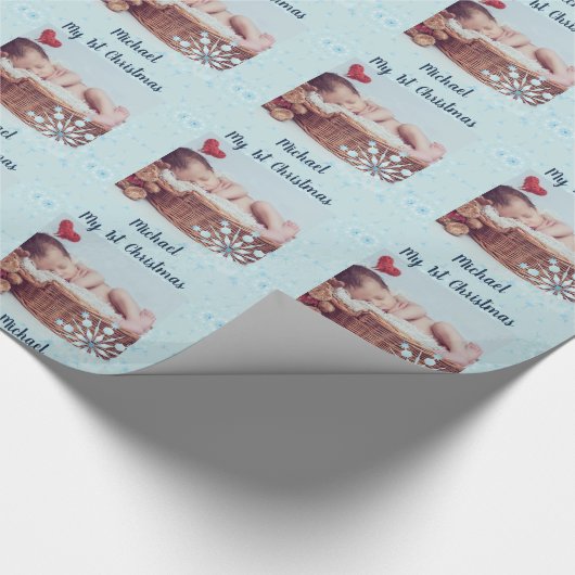 Papier Cadeau Bébé PHOTO Cadeau - 1er Noël Snowflakes (Coin)