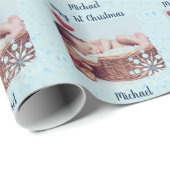 Papier Cadeau Bébé PHOTO Cadeau - 1er Noël Snowflakes (Coin rond)