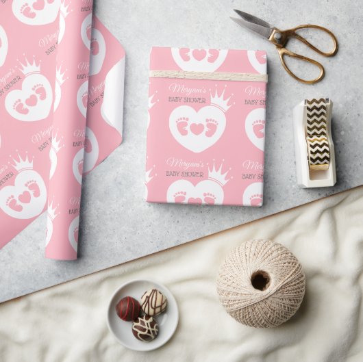 Papier Cadeau Bébé Pieds Coeur Bébé Princesse Douche rose Blanc (Artisanat)
