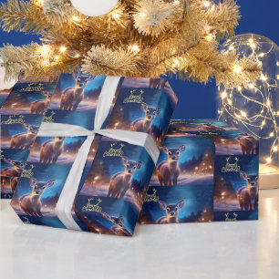 Papier Cadeau Bébé Reindeer avec joyeux voeux de Noël