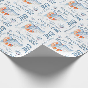 Papier Cadeau Bébé requin 1er anniversaire nom personnalisé a
