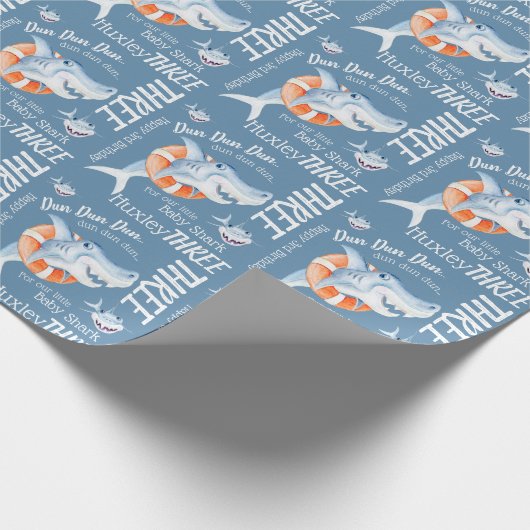 Papier Cadeau Bébé requin art de l'aquarelle personnalisé de 3e  (Coin)