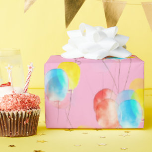 Papier Cadeau Bébé rose Aquarelle Balloon Motif Fille Anniversai